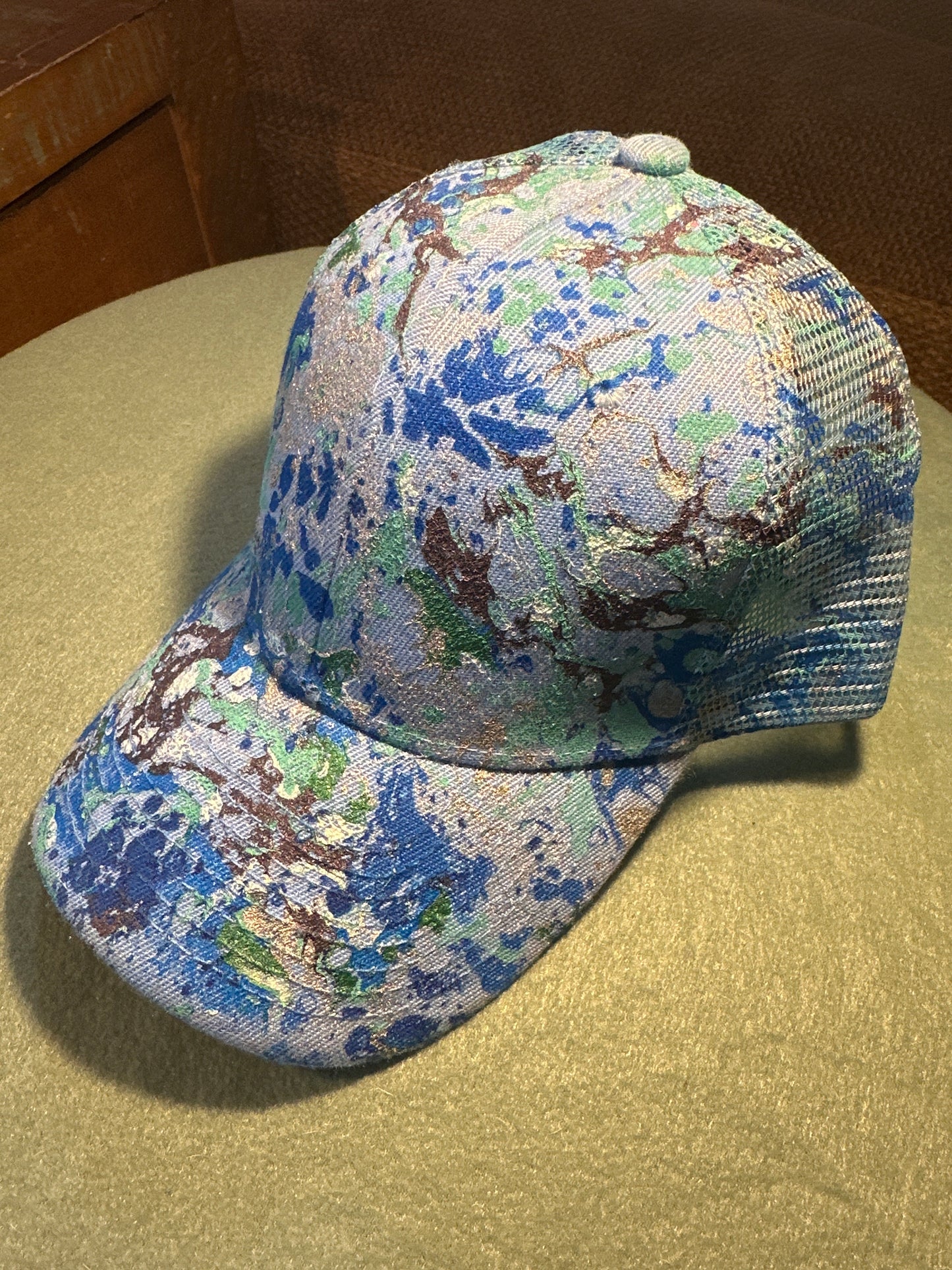 Water Marbled Baseball Hat! Blues, Silver, Teal & Purple!