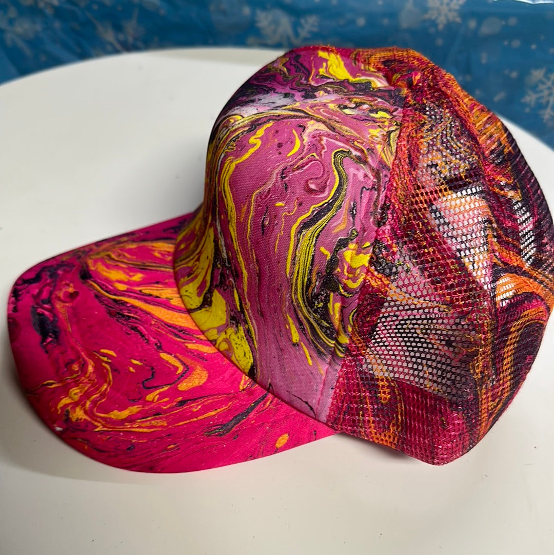 Water Marbled Truckers Hat! Pink, Purple, & Yellow
