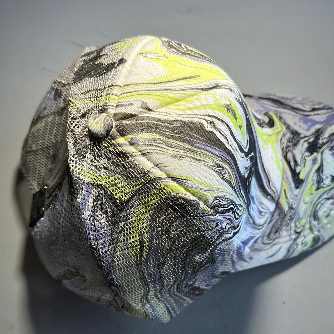 Water Marbled Truckers Hat! Purple, Lime, Gray & Black