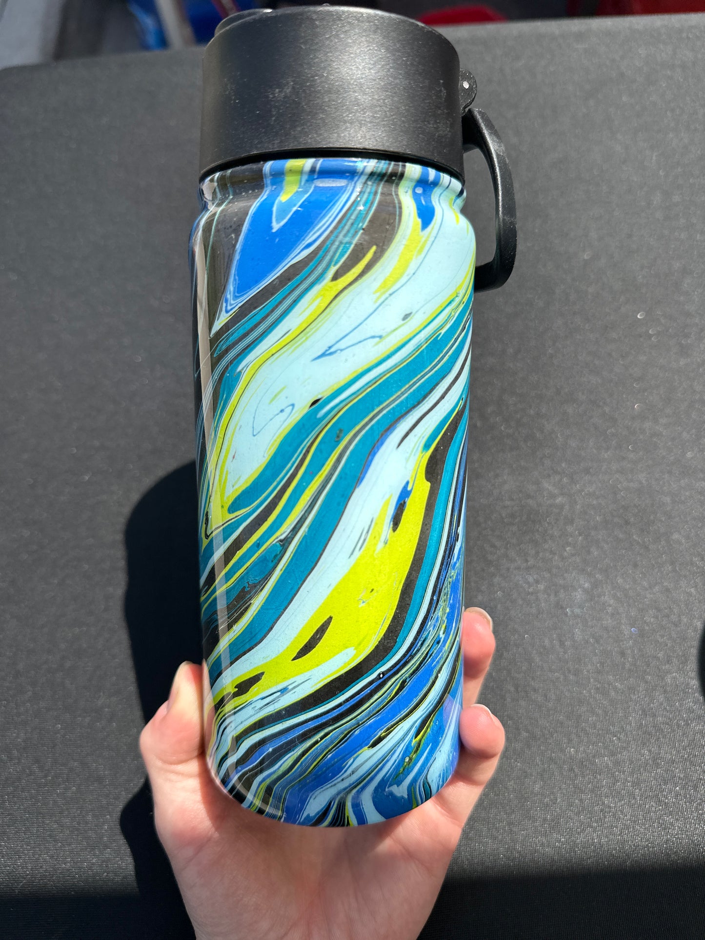 Hydro Dipped Kids 16oz Water Bottle! Blues, Neon Green & Black