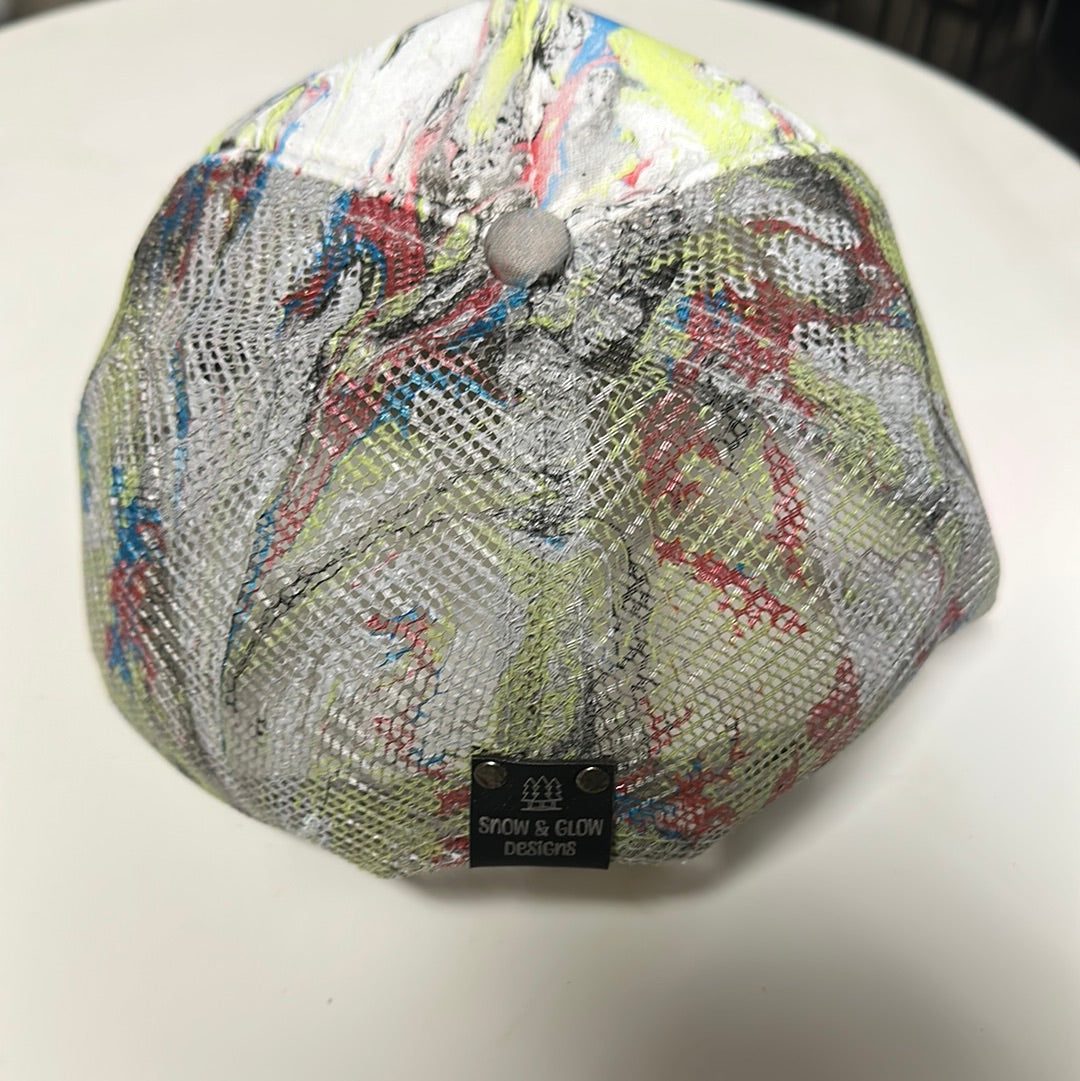 Water Marbled Truckers Hat! Lime, Blue, Red and Black