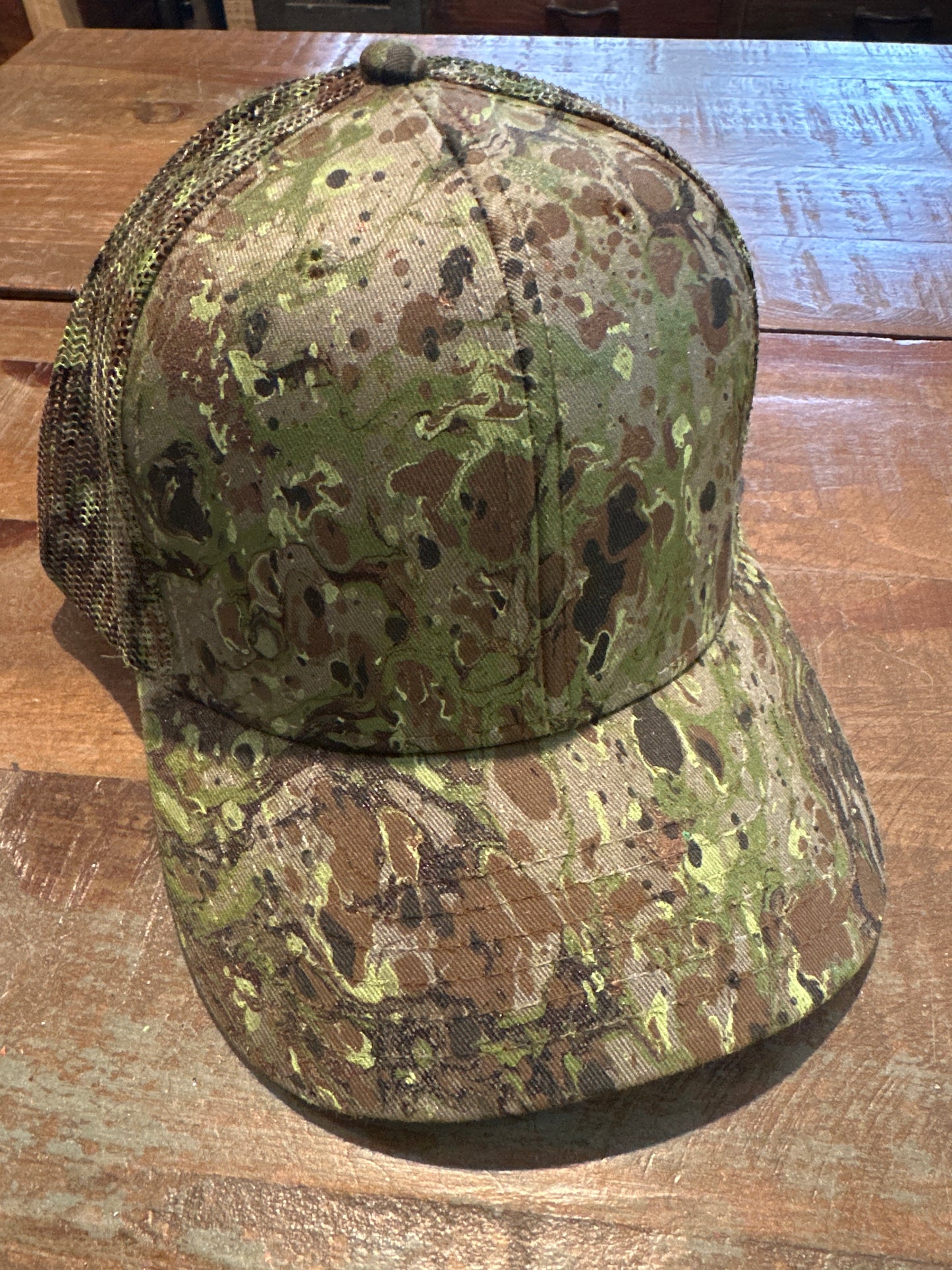 Water Marbled Truckers Hat! Camo! Greens & Browns!