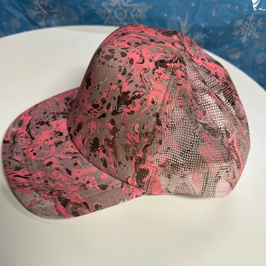 Water Marbled Truckers Hat! Pink, Tan & Brown
