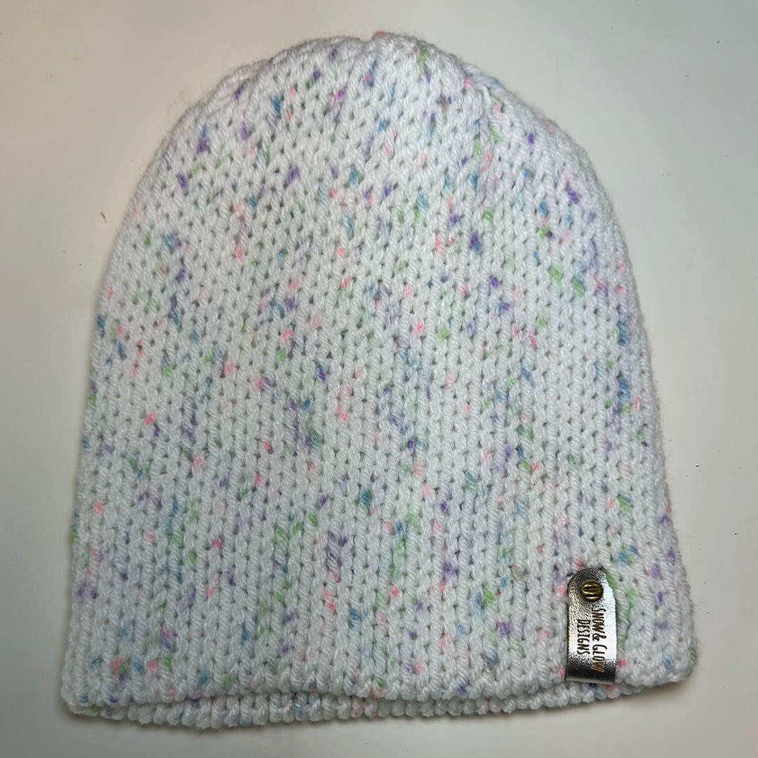 TODDLER - Handmade Beanie! White with pastel speckles!