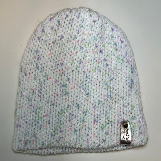 TODDLER - Handmade Beanie! White with pastel speckles!