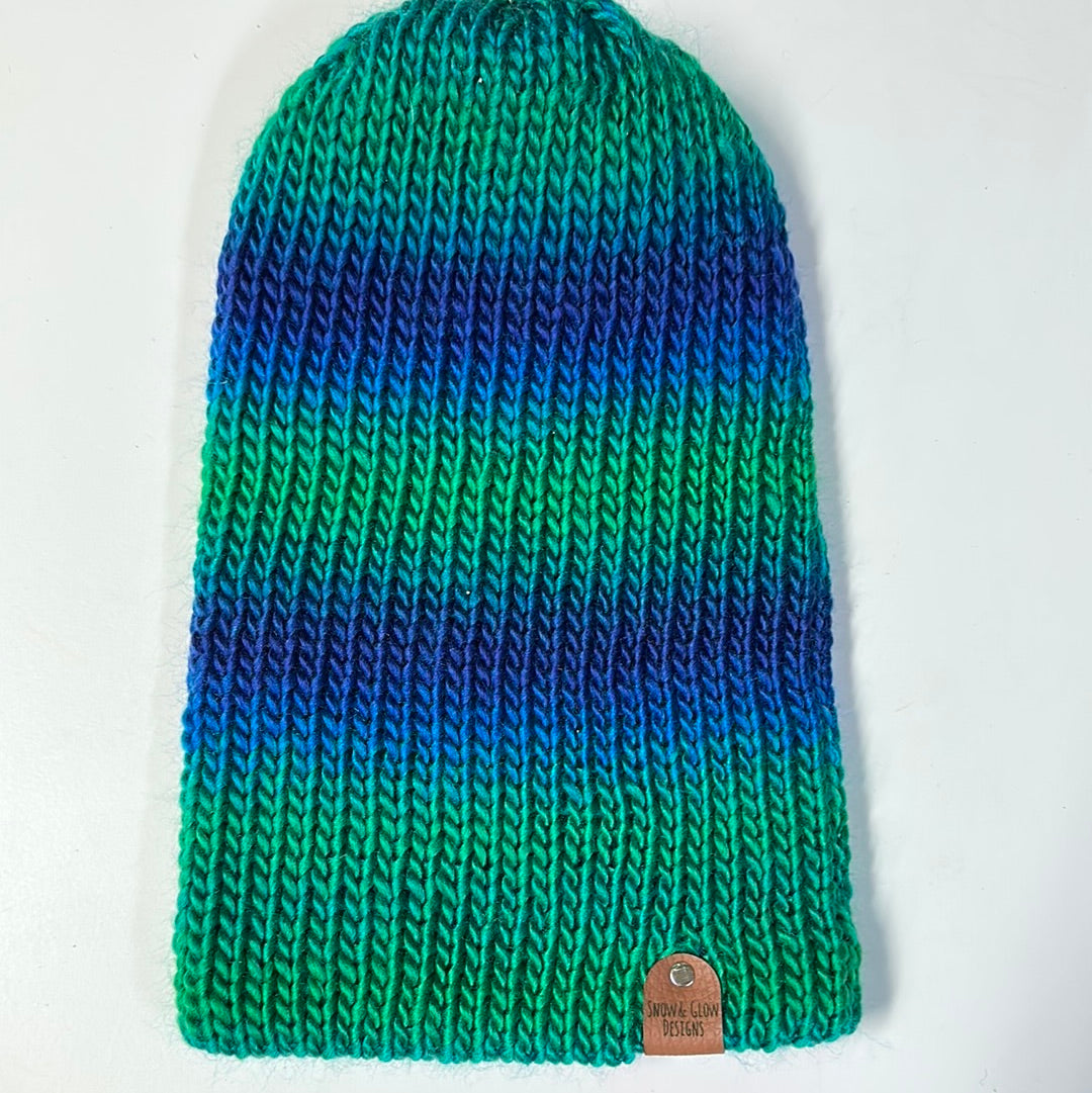 Handmade Beanie! Wool Blend! Blue & Green Ombre!