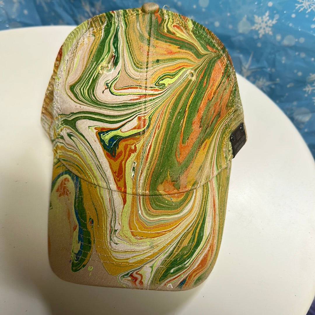 Water Marbled Baseball Hat! Browns, Greens and Orange