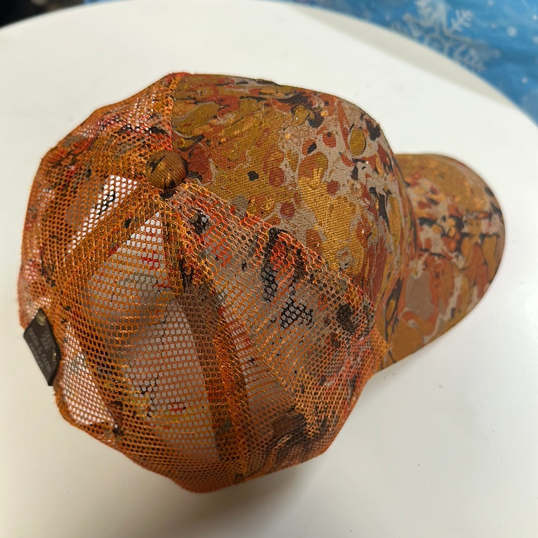 Water Marbled Baseball Hat! Browns and Gold