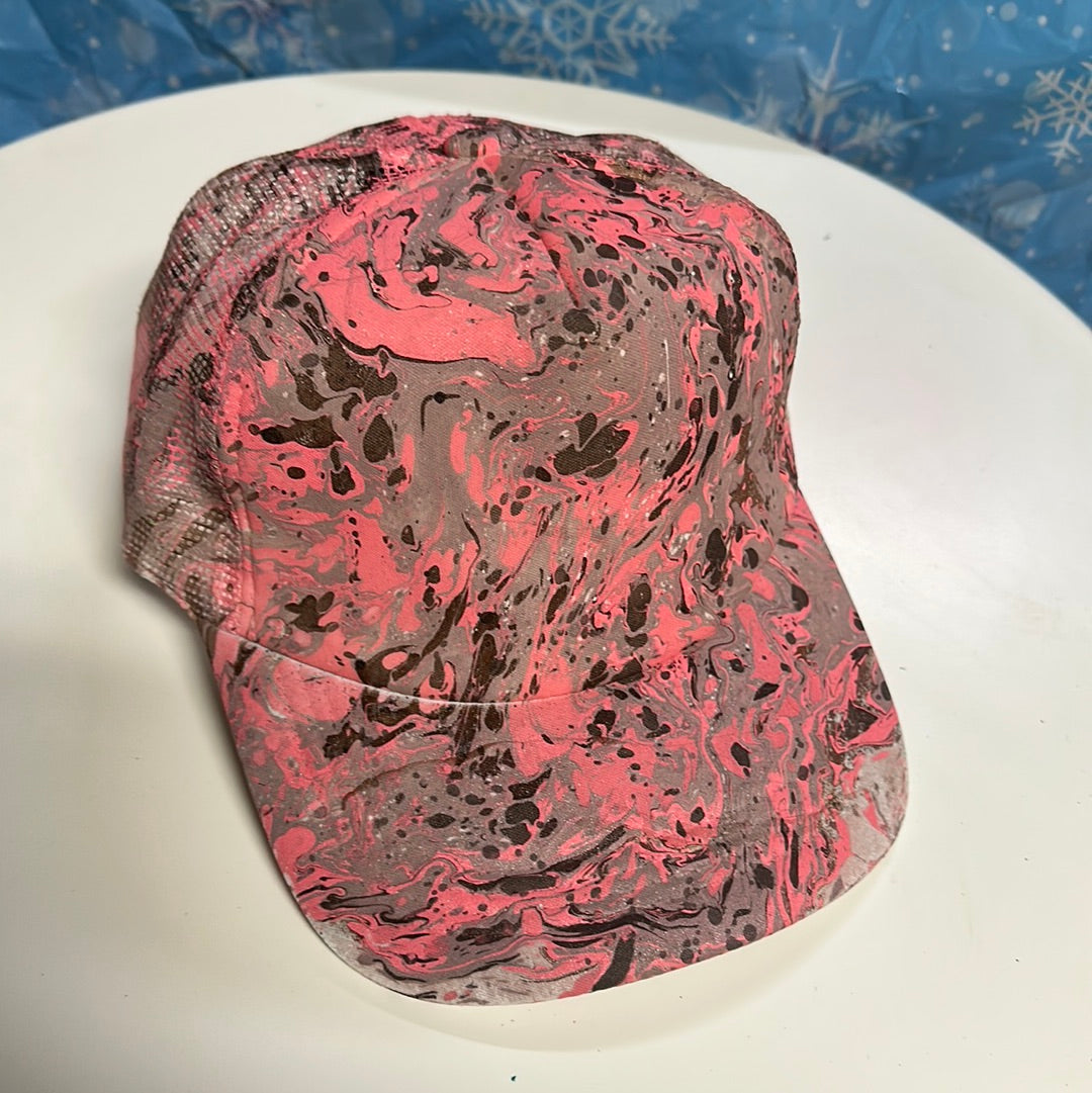 Water Marbled Truckers Hat! Pink, Tan & Brown