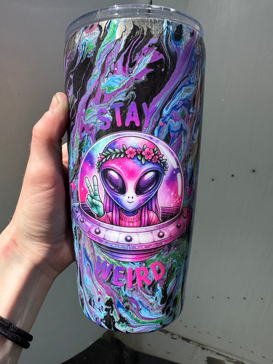 Hydro Dipped Tumbler! Stay Weird- Blues & Purples!
