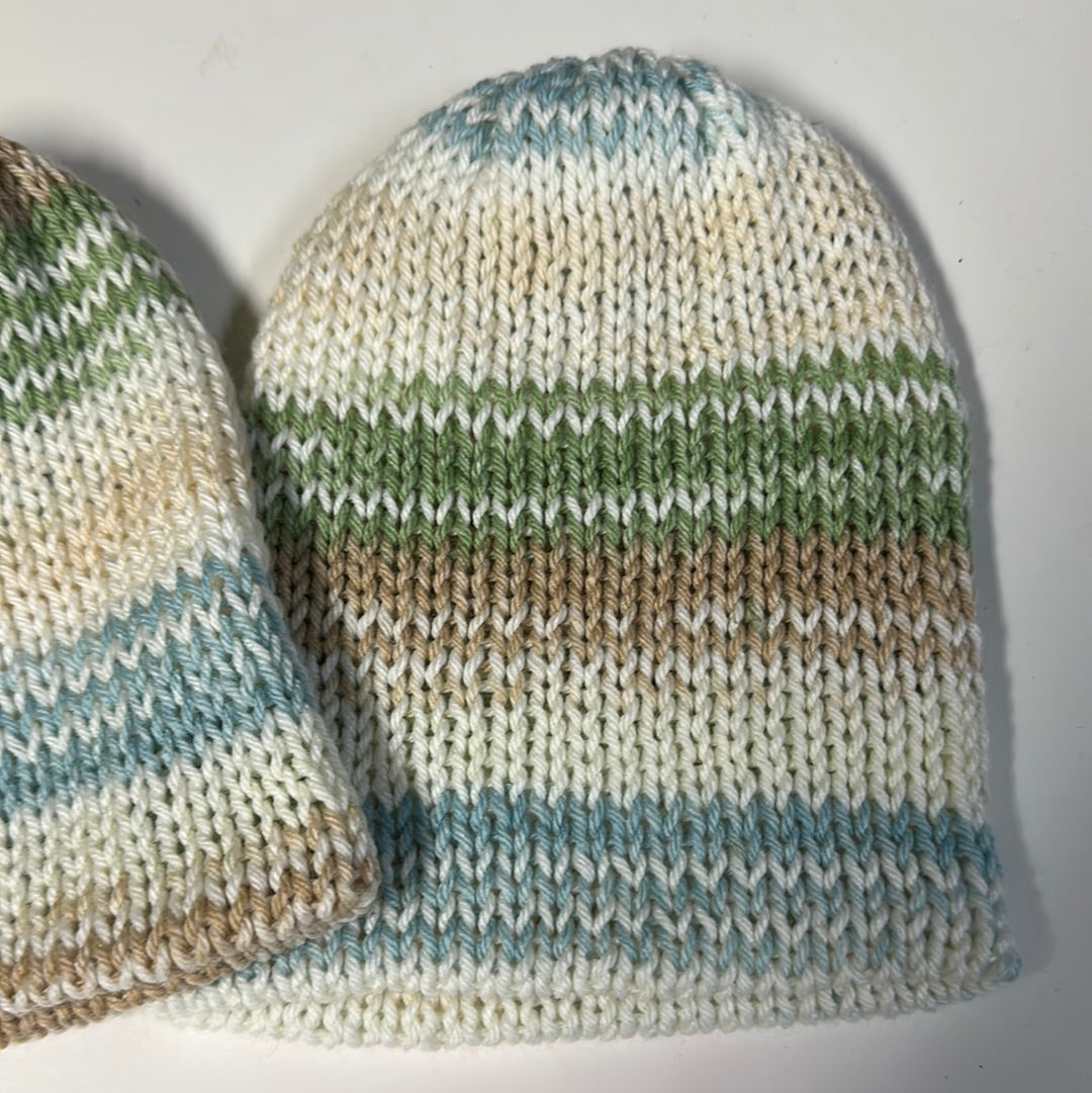 TODDLER - Handmade Beanie! Tan, Green & Blue!