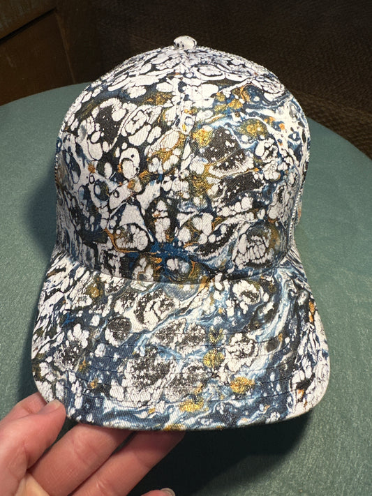 Water Marbled Truckers Hat! Navy, Gold & Black!