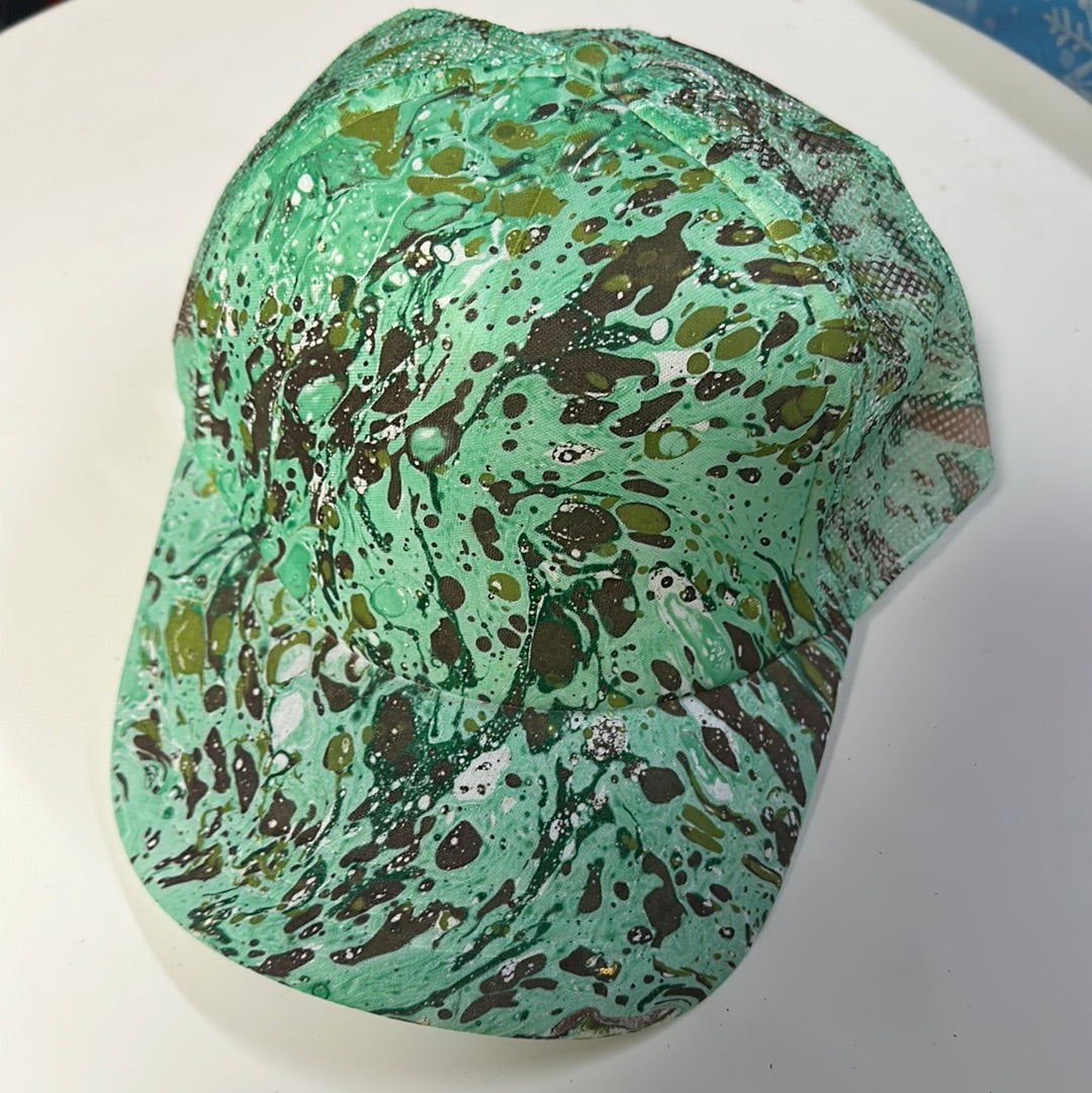 Water Marbled Truckers Hat! Teal, Olive & Brown