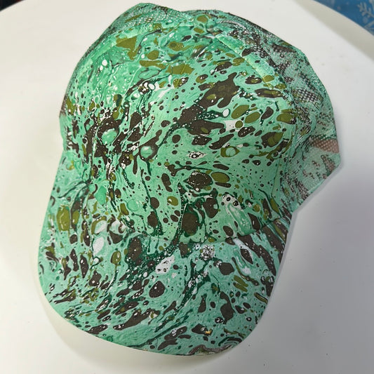 Water Marbled Truckers Hat! Teal, Olive & Brown
