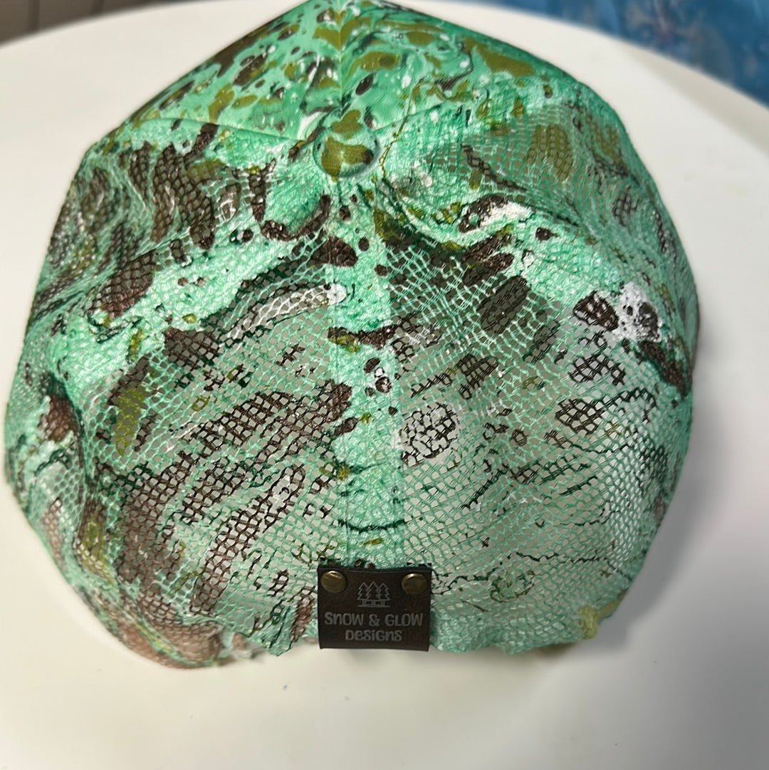 Water Marbled Truckers Hat! Teal, Olive & Brown