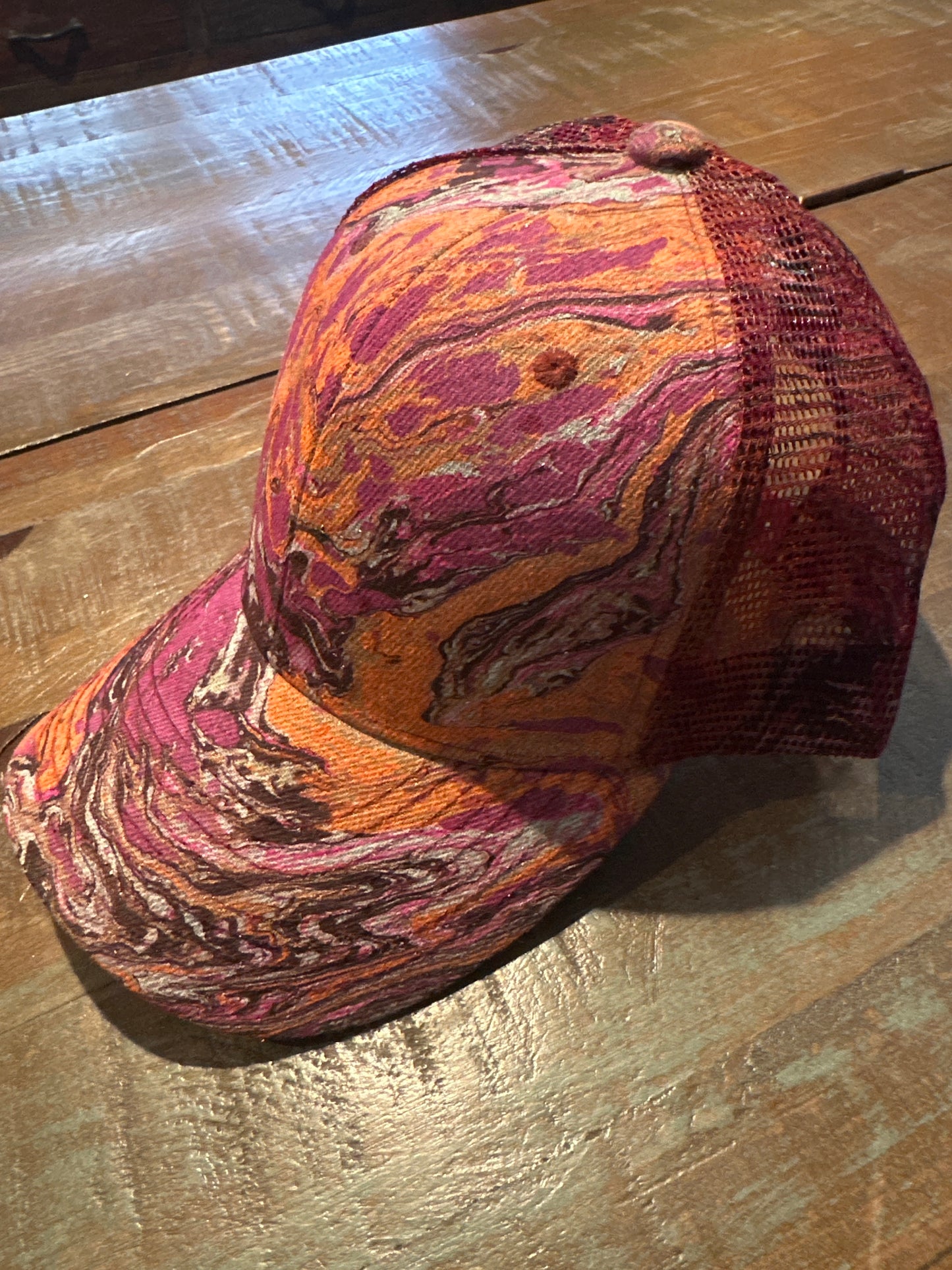 Water Marbled Baseball Hat! Magenta, Neon Orange, Gold & Maroon!