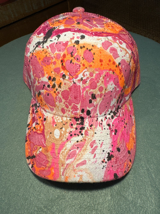 Water Marbled Baseball Hat! Neon Orange, Neon Pink, Rose Gold & Black!