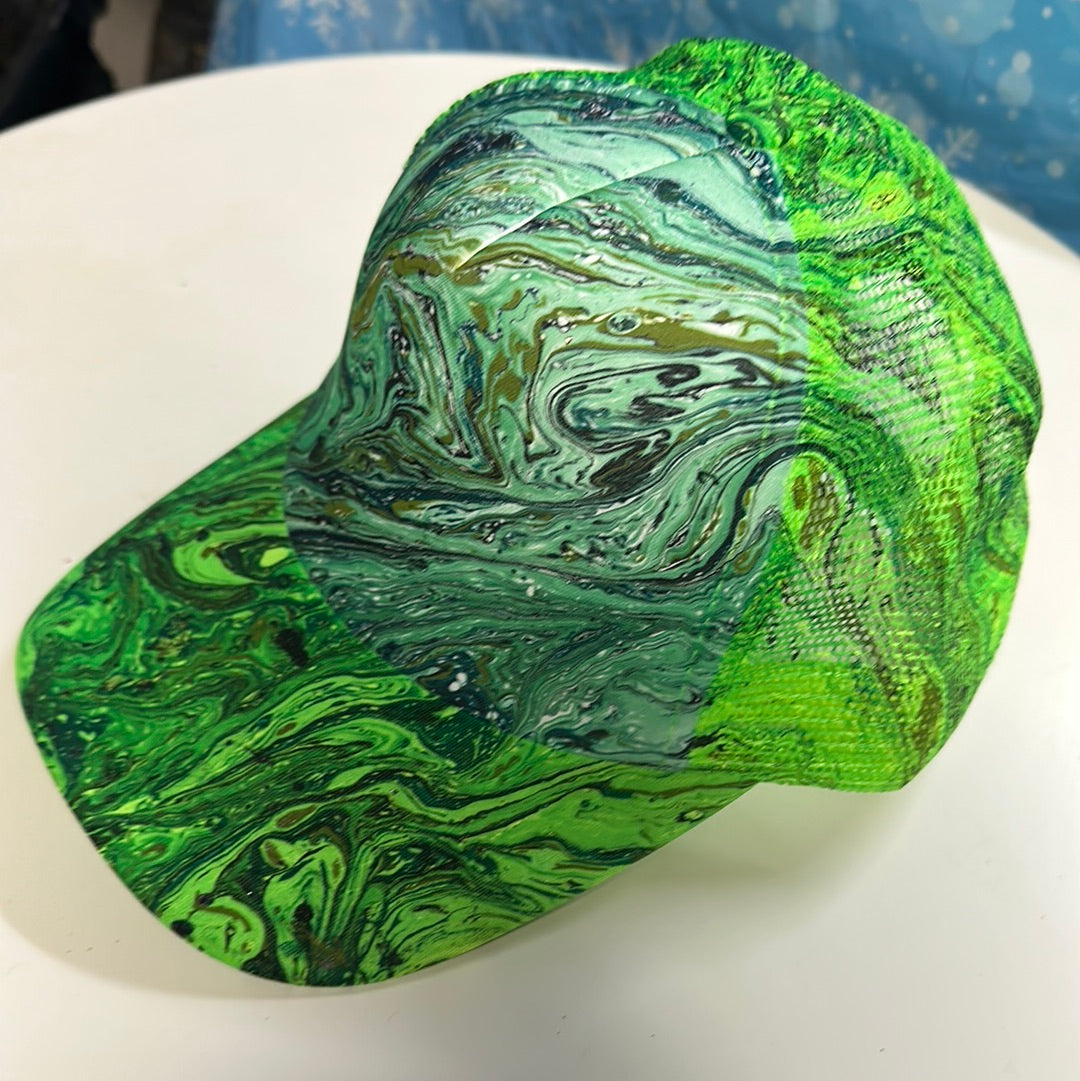 Water Marbled Truckers Hat! Greens, Blues & Teal
