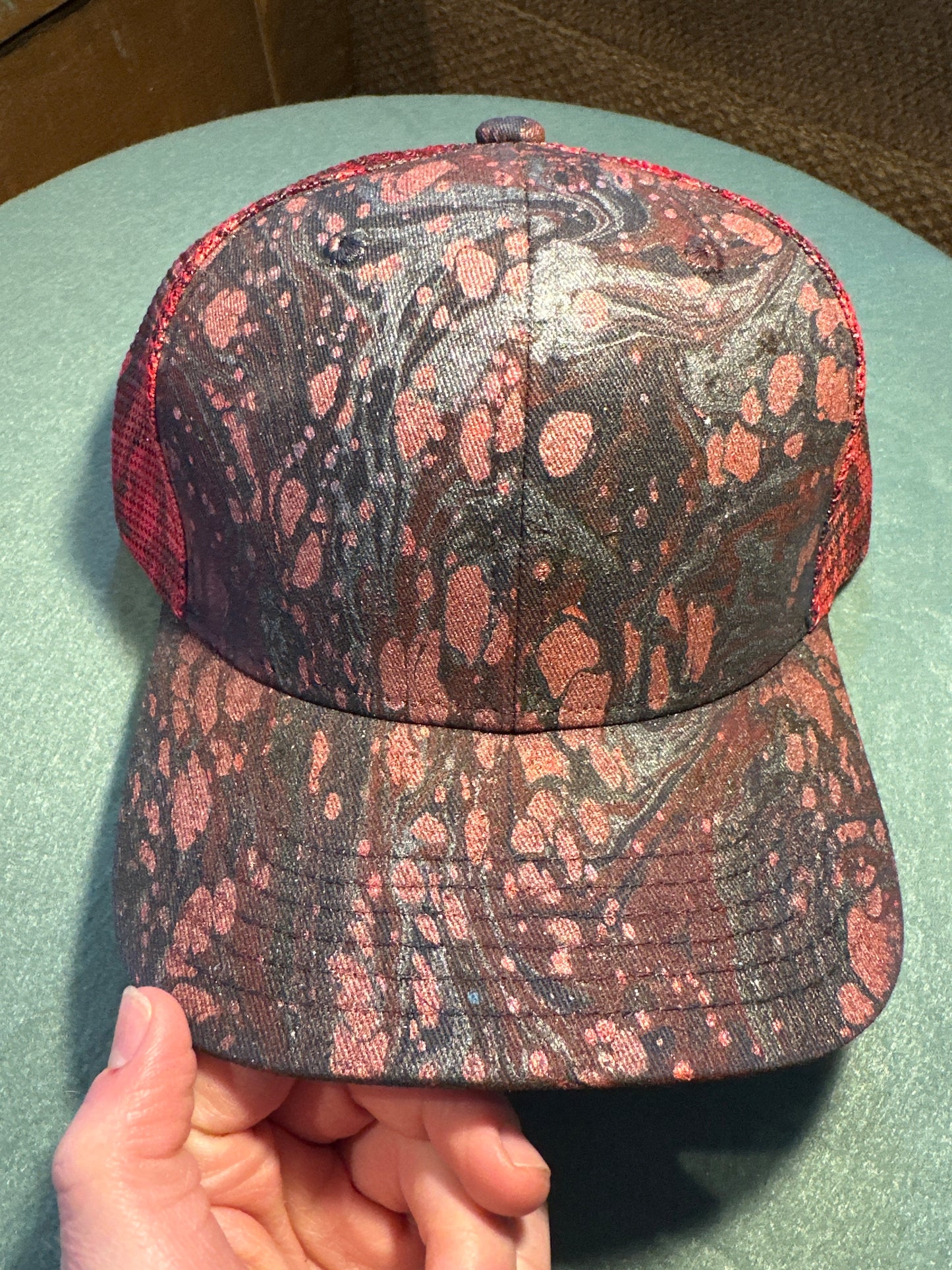 Water Marbled Truckers Hat! Red, Black & Charcoal!