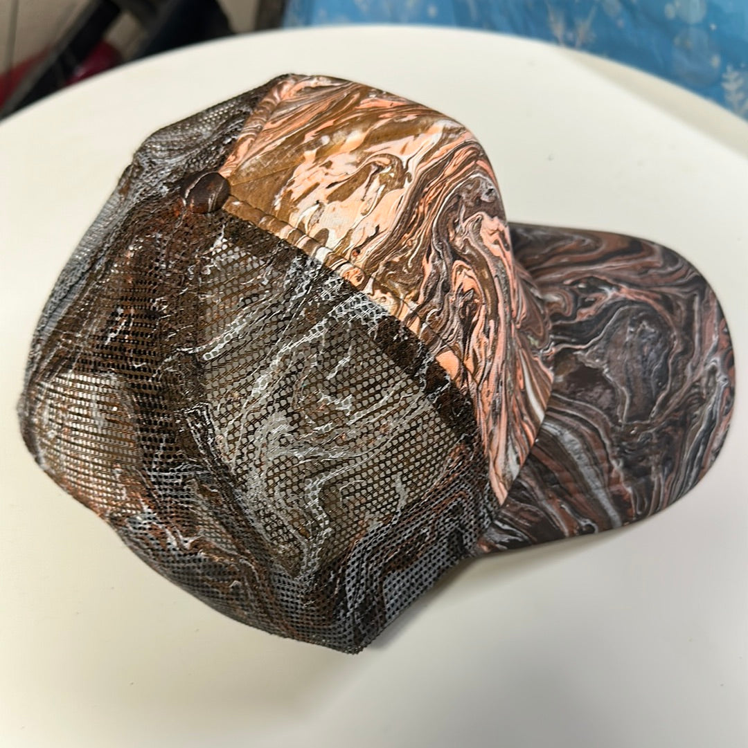 Water Marbled Truckers Hat! Browns & Orange