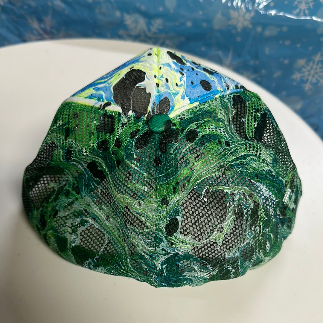 Water Marbled Truckers Hat! Greens, Blue & Black