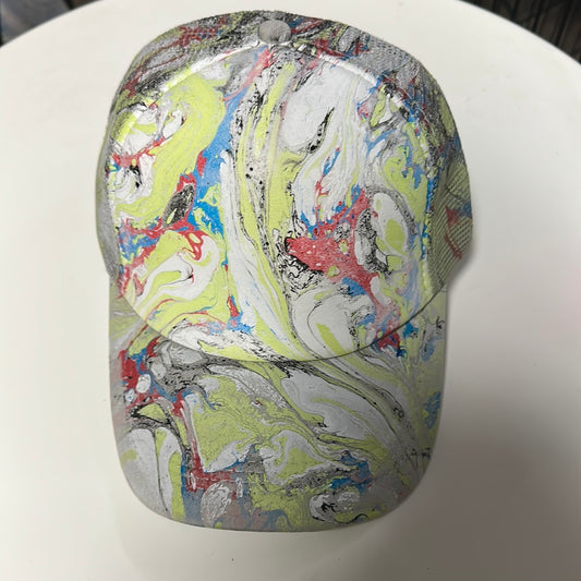 Water Marbled Truckers Hat! Lime, Blue, Red and Black