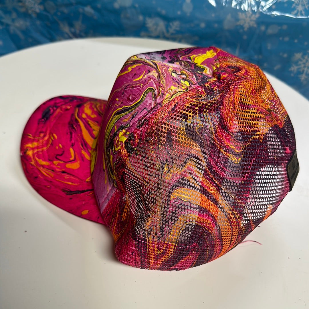 Water Marbled Truckers Hat! Pink, Purple, & Yellow