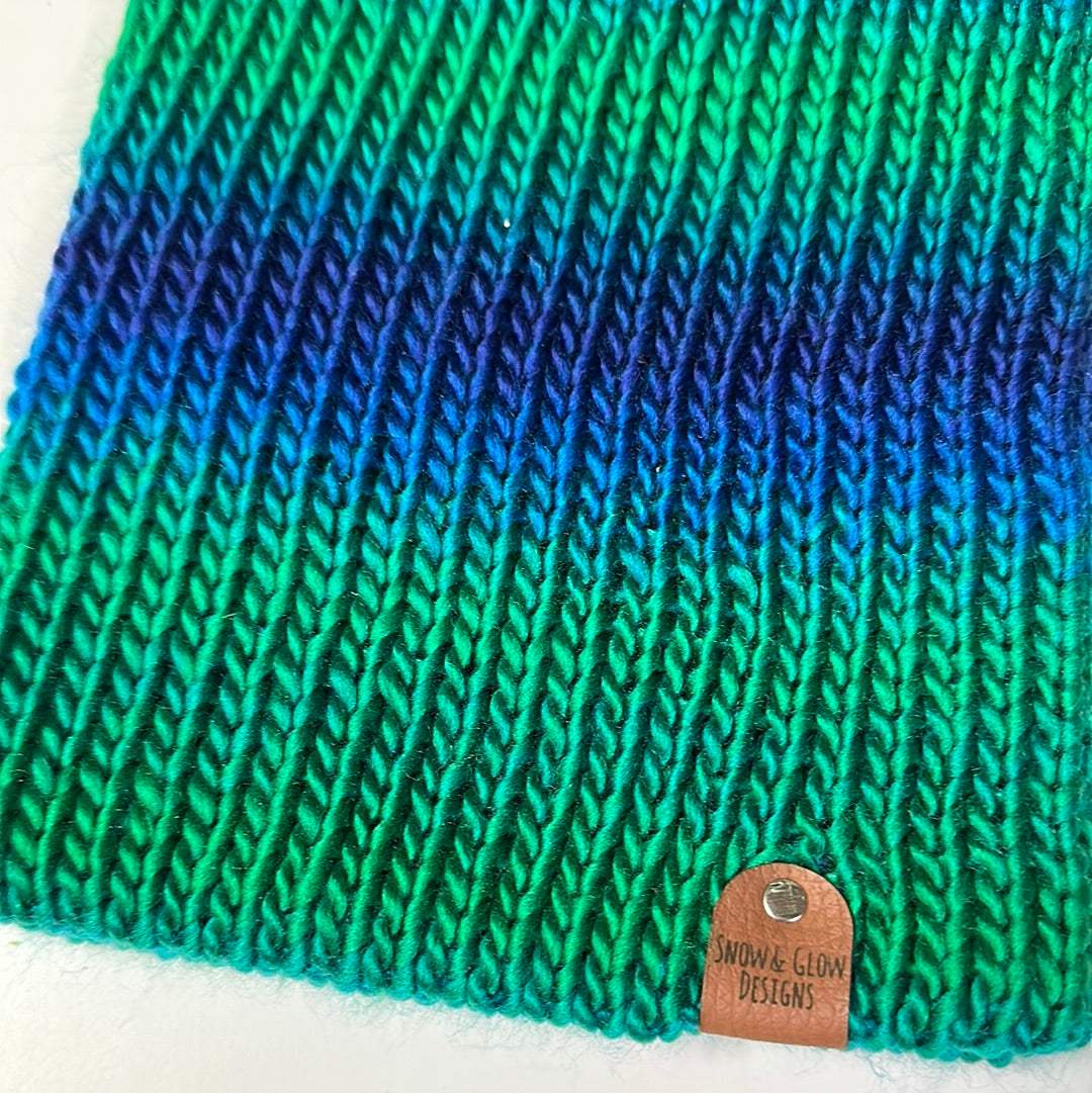 Handmade Beanie! Wool Blend! Blue & Green Ombre!