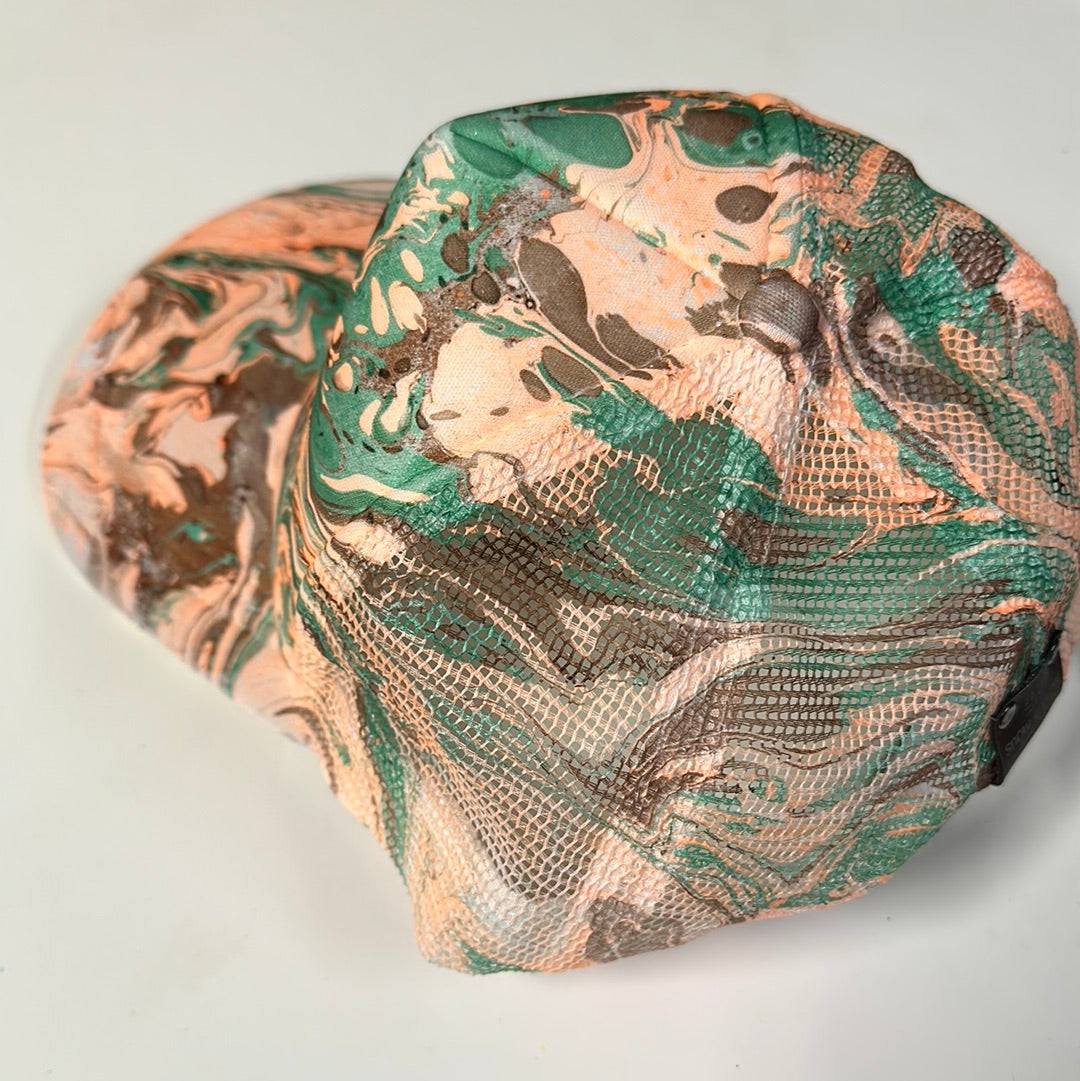 Water Marbled Truckers Hat! Green, Orange & Brown
