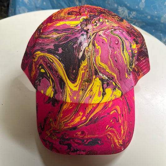 Water Marbled Truckers Hat! Pink, Purple, & Yellow