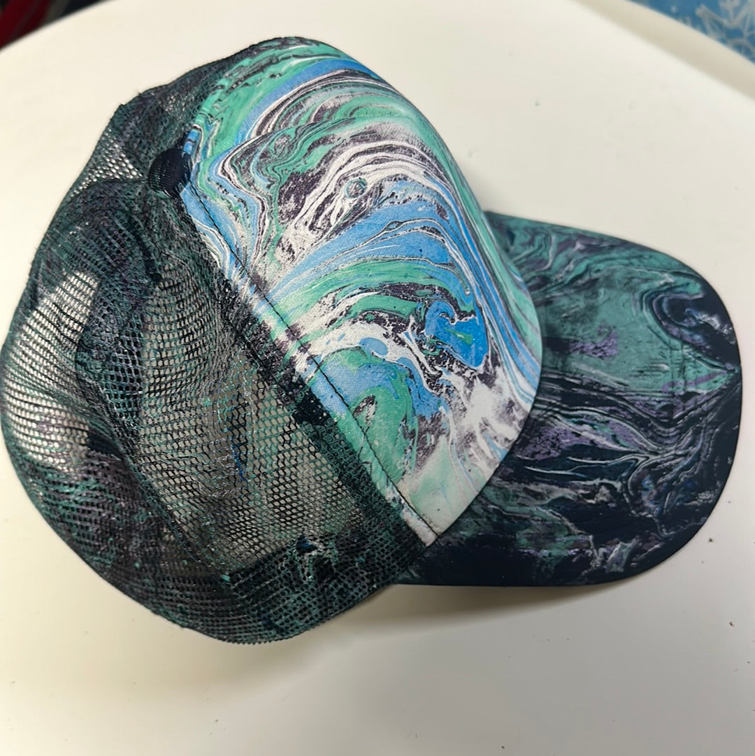 Water Marbled Truckers Hat! Blue, Teal & Purple