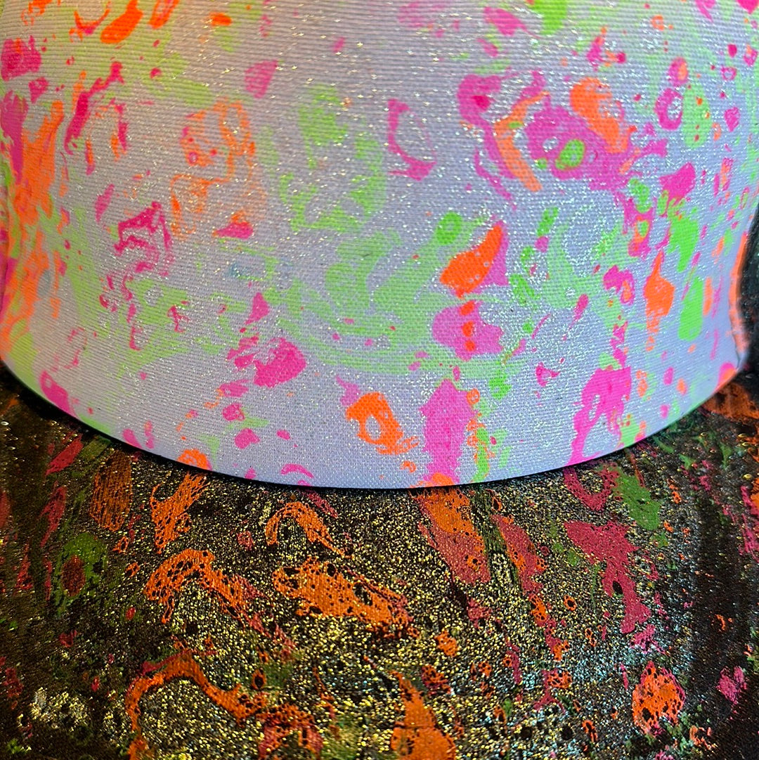 Water Marbled Truckers Hat! Neon Pink, Orange, Green & Iridescent Glitter!