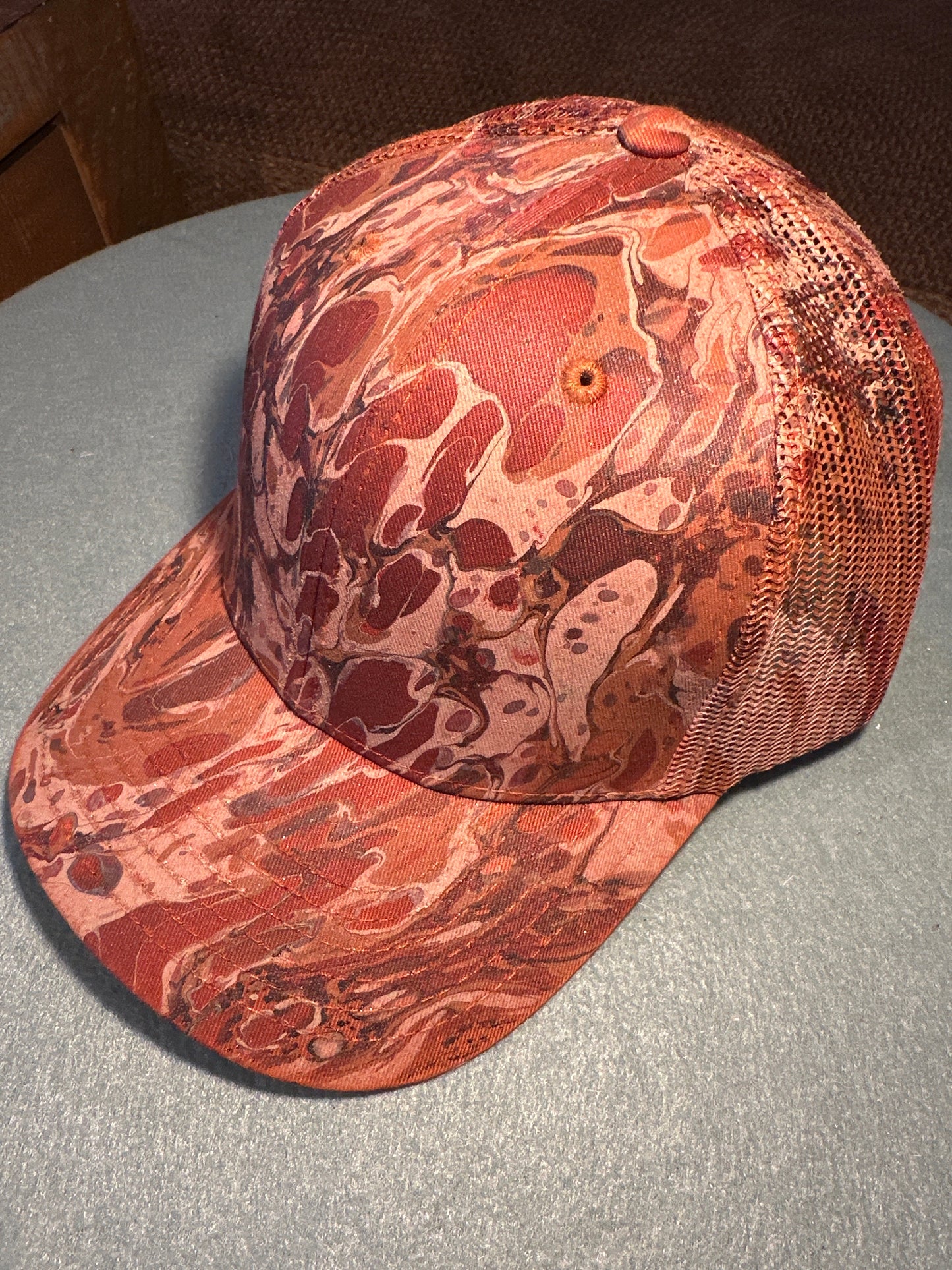 Water Marbled Truckers Hat! Shades of Brown & Rust!