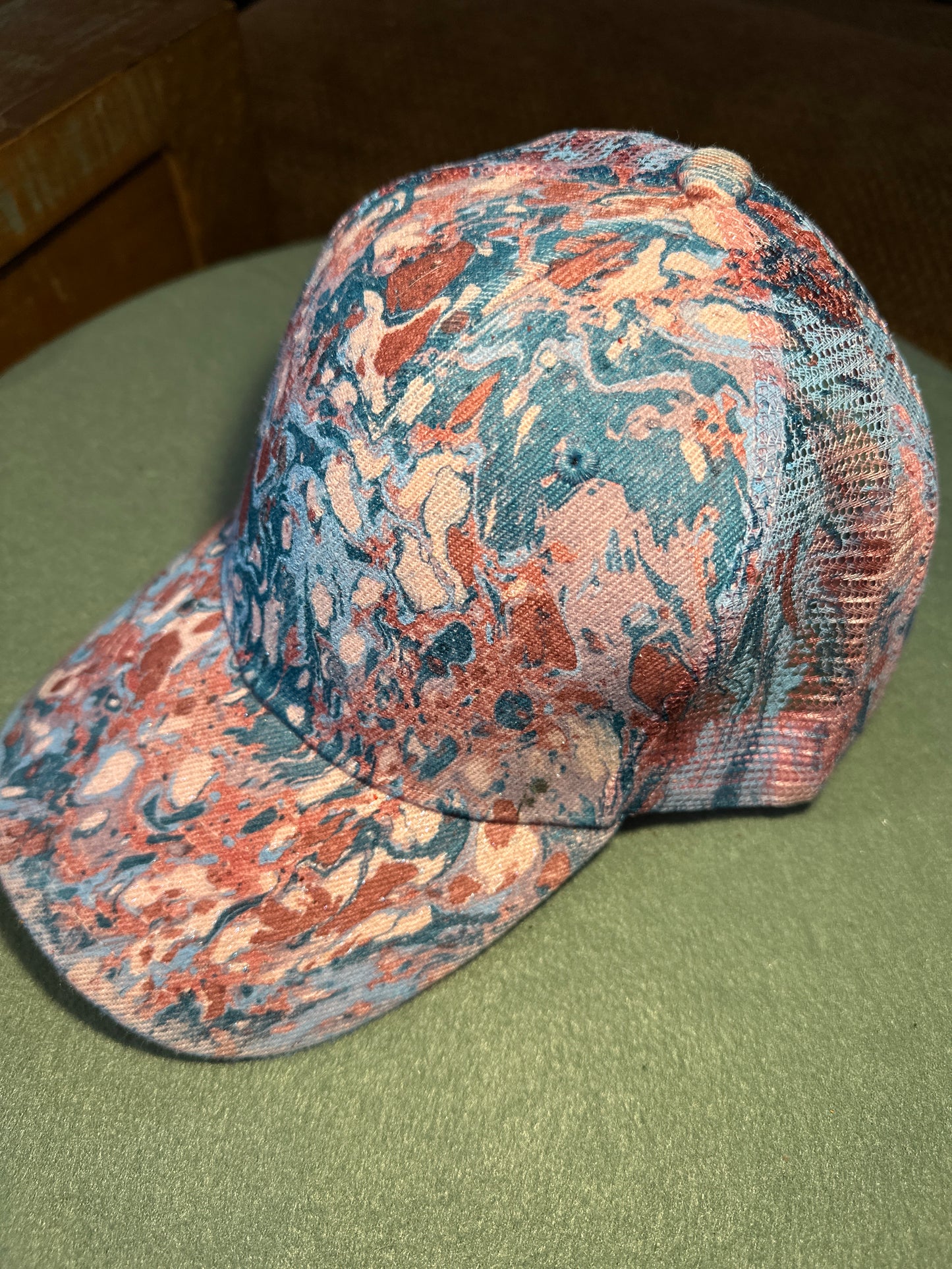 Water Marbled Baseball Hat! Pinks & Turquoise!