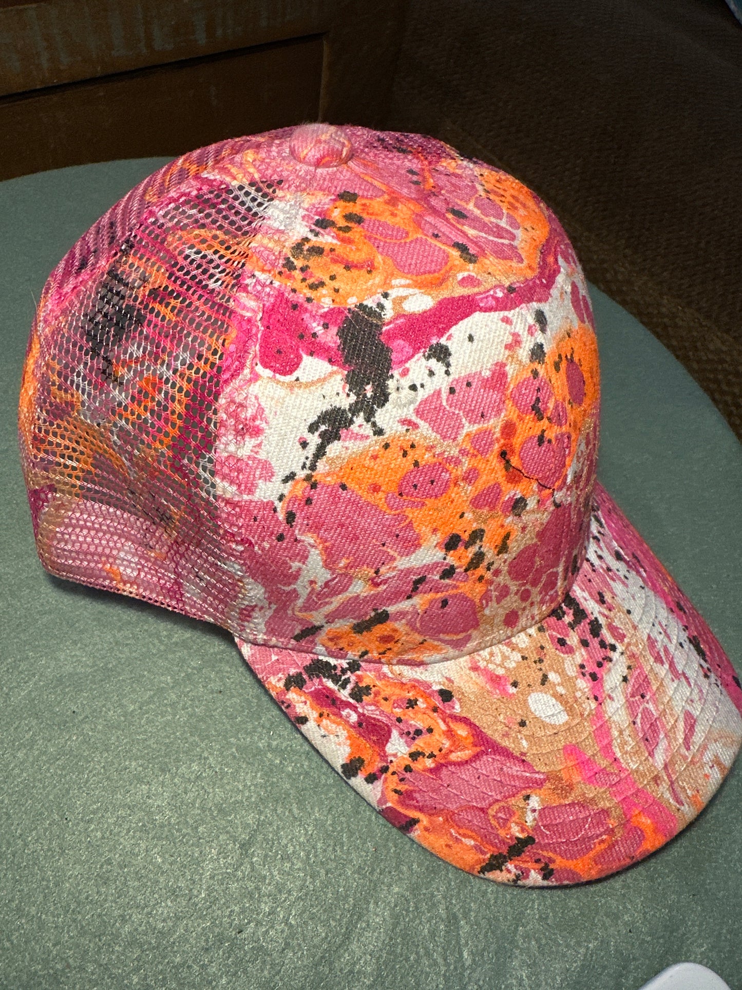 Water Marbled Baseball Hat! Neon Orange, Neon Pink, Rose Gold & Black!