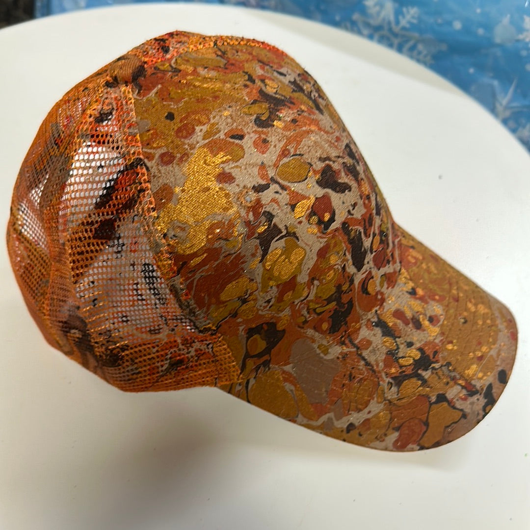Water Marbled Baseball Hat! Browns and Gold