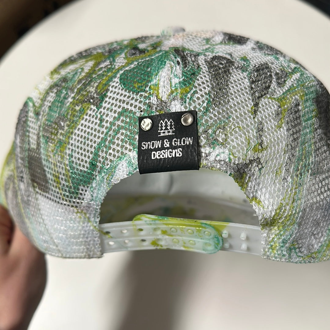 Water Marbled Truckers Hat! Green & Black