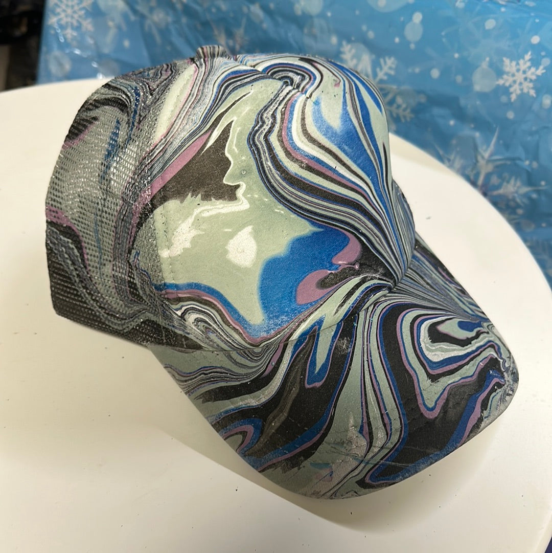 Water Marbled Truckers Hat! Cool Tones!