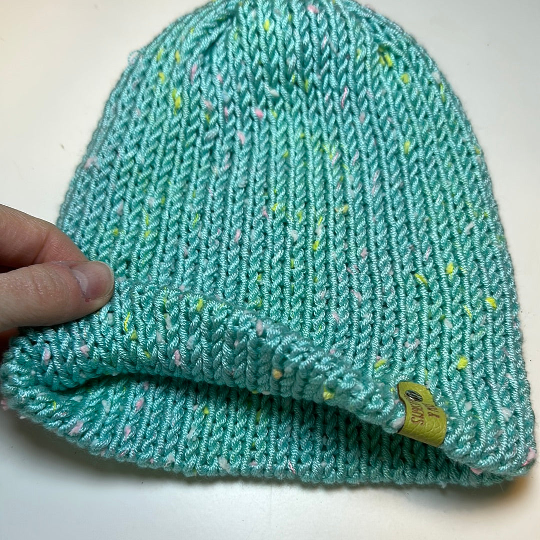 TODDLER - Handmade Beanie! Aqua with pastel speckles!