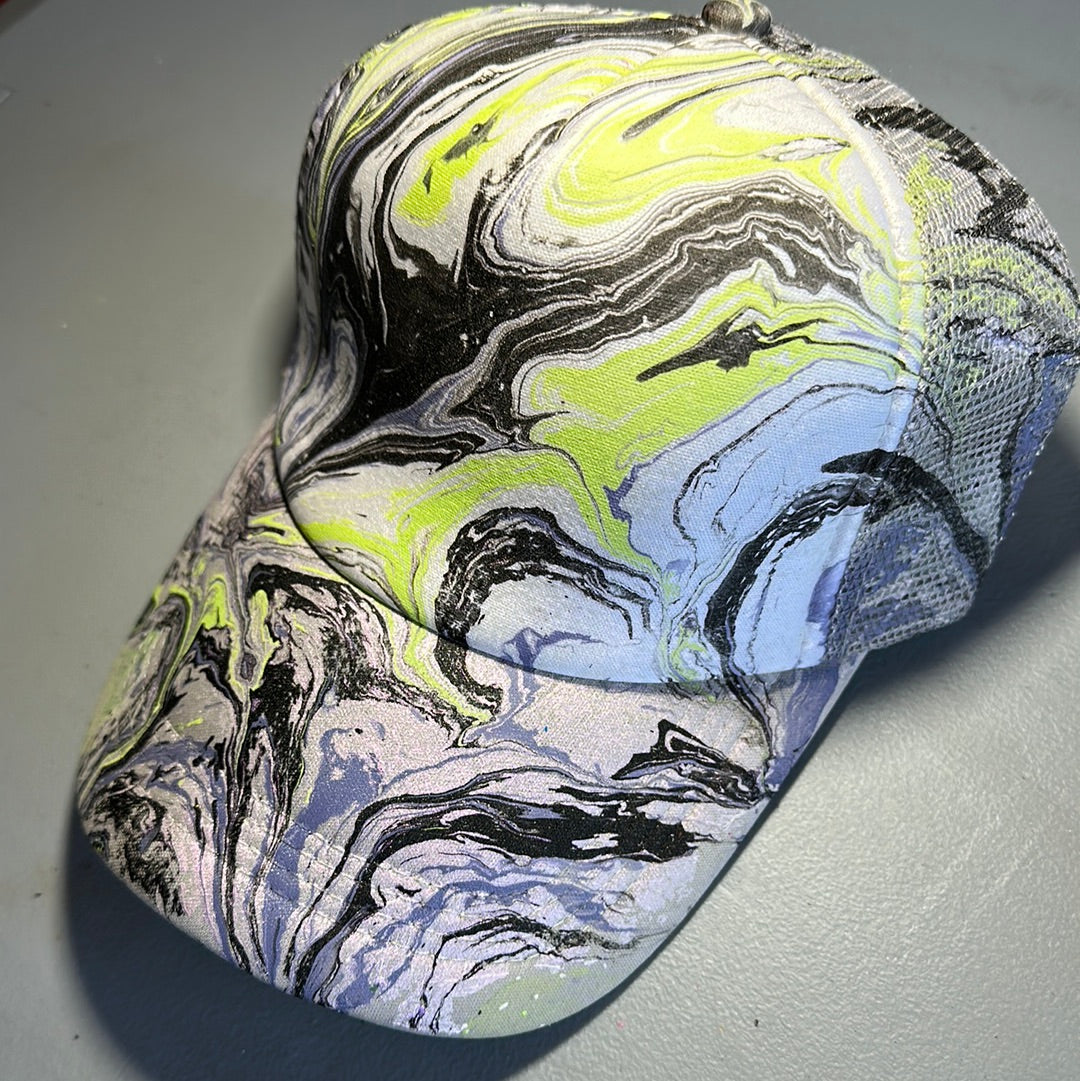 Water Marbled Truckers Hat! Purple, Lime, Gray & Black