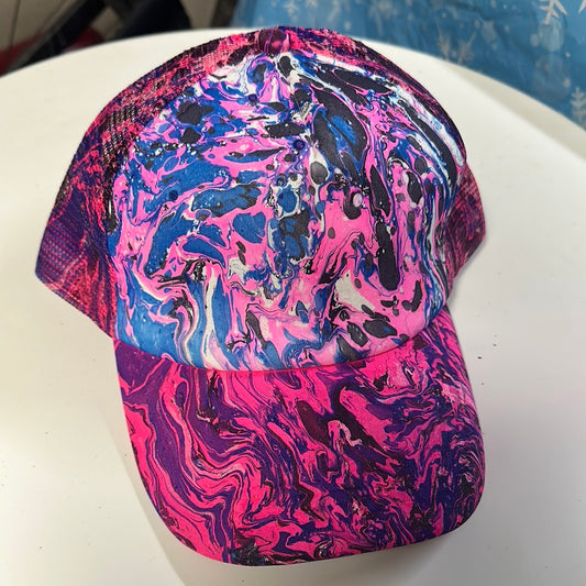 Water Marbled Truckers Hat! Pink, Blue & Black