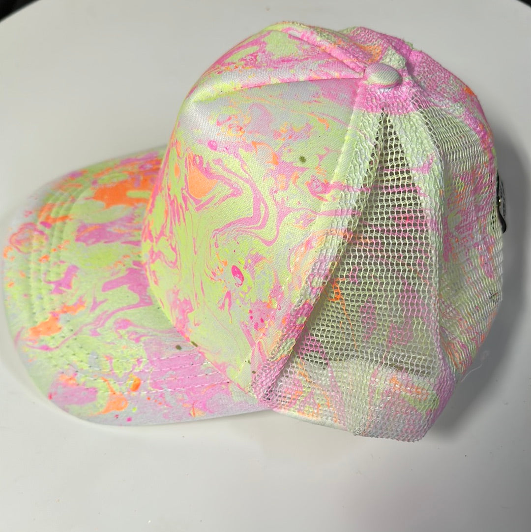 Water Marbled Truckers Hat! White & Neon Colors