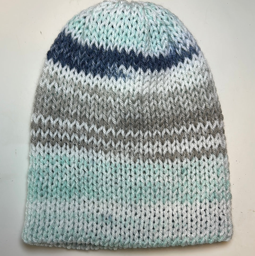 TODDLER - Handmade Beanie! Blues & Gray Stripes!
