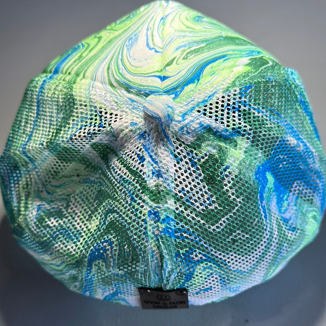 Water Marbled Truckers Hat! Blues & Greens!