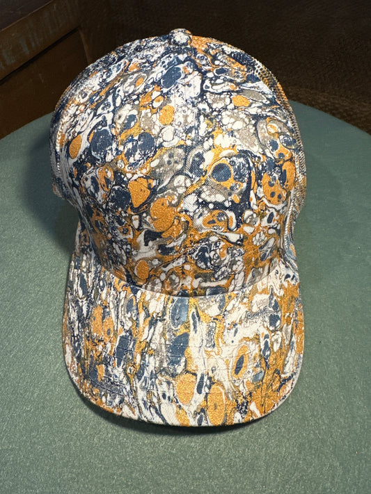 Water Marbled Truckers Hat! Navy, Gold & Silver!