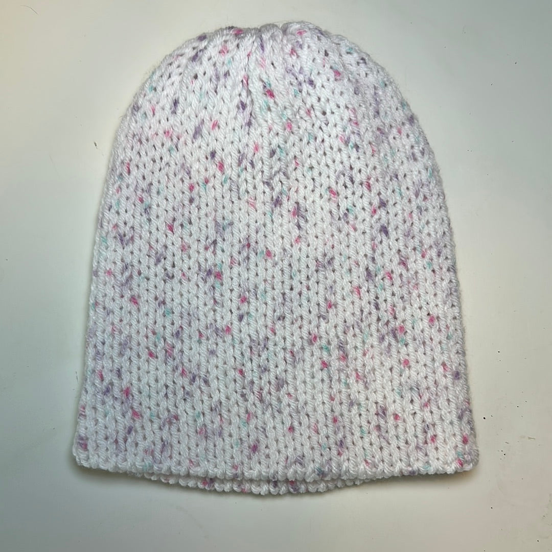 TODDLER - Handmade Beanie! White with Purple & Pink Speckles!