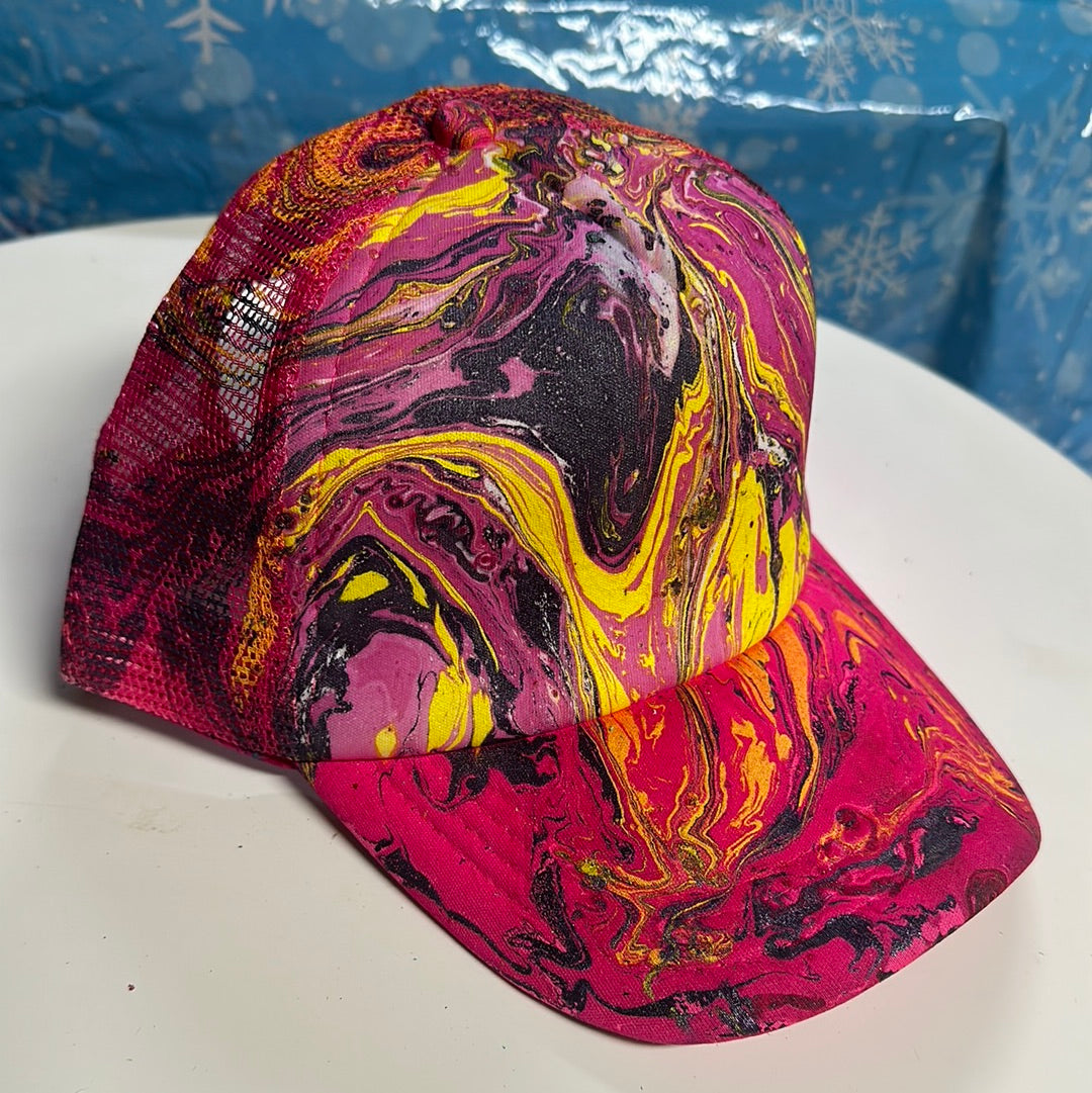 Water Marbled Truckers Hat! Pink, Purple, & Yellow